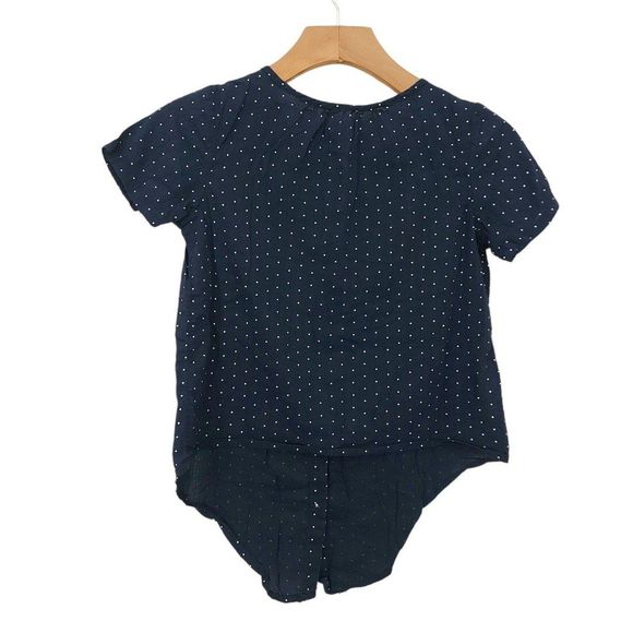 Gap Kids Girls Blouse Medium Navy Polka Dots Short Sleeve Tie Front Button Up - Picture 7 of 11